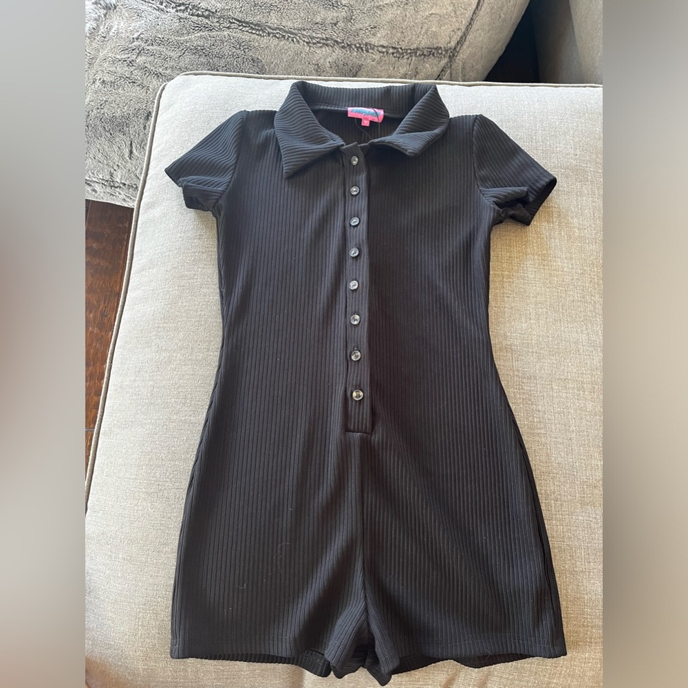 Edikted Lucia Ribbed Romper, Black size M